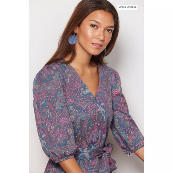 EVEREVE Ember Floral Brushed Cotton Jumpsuit Romper Cropped, Belted M - Picture 3 of 12